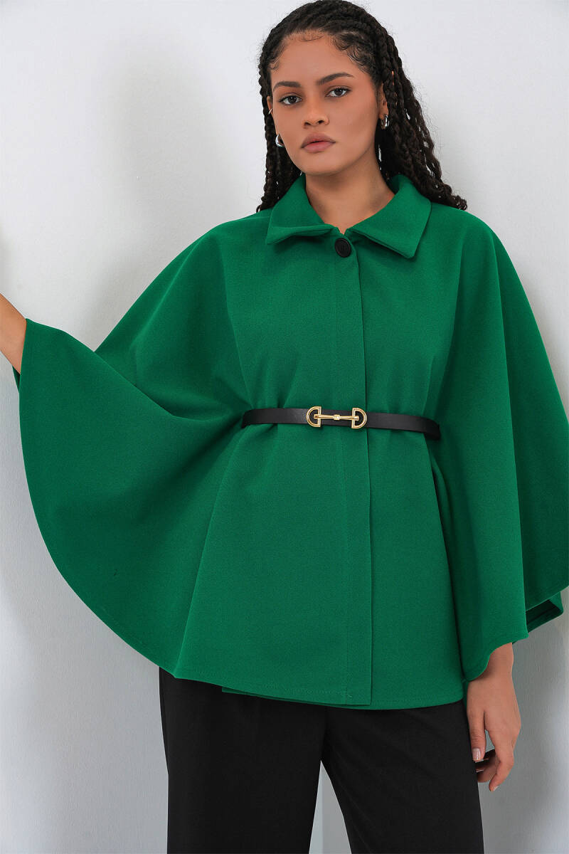 Kadın Kemerli Kaşe Panço 9170 - Koyu Yeşil - BİGDART