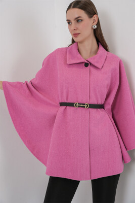 Kadın Kemerli Kaşe Panço 9170 - Pembe - BİGDART