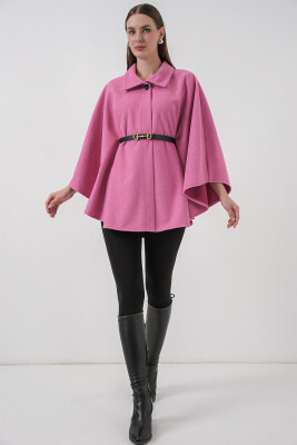 Kadın Kemerli Kaşe Panço 9170 - Pembe - 2