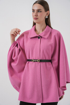 Kadın Kemerli Kaşe Panço 9170 - Pembe - 3