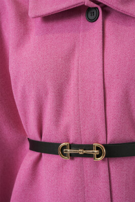 Kadın Kemerli Kaşe Panço 9170 - Pembe - 4