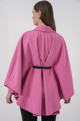 Kadın Kemerli Kaşe Panço 9170 - Pembe - 5