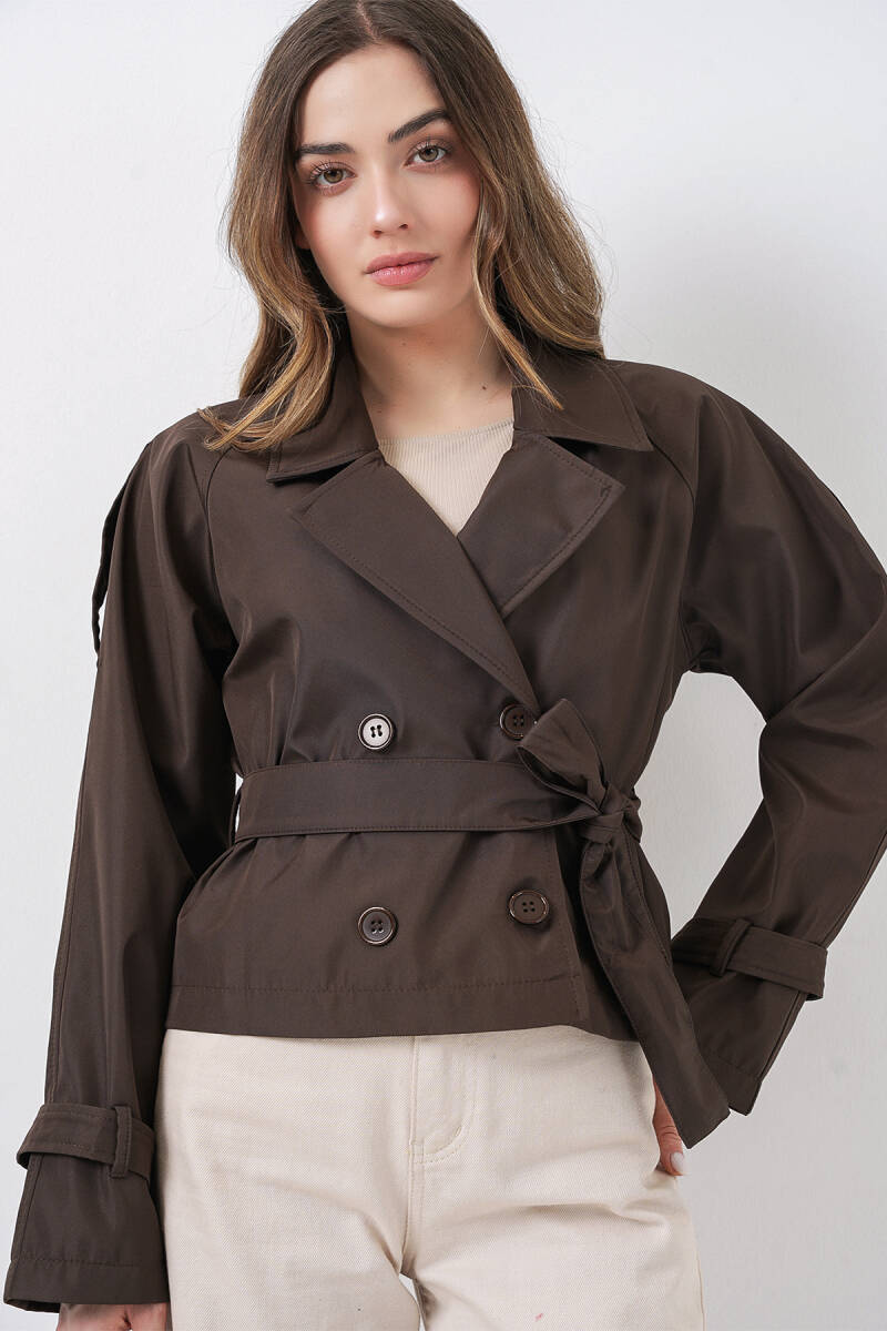 Kadın Kemerli Kısa Trençkot 5970 - A.Kahve - BİGDART