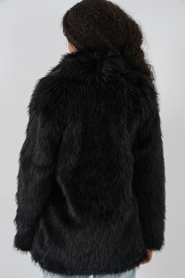 Kadın Kemerli Oversize Kürklü Kaban 9156 - Siyah - 6
