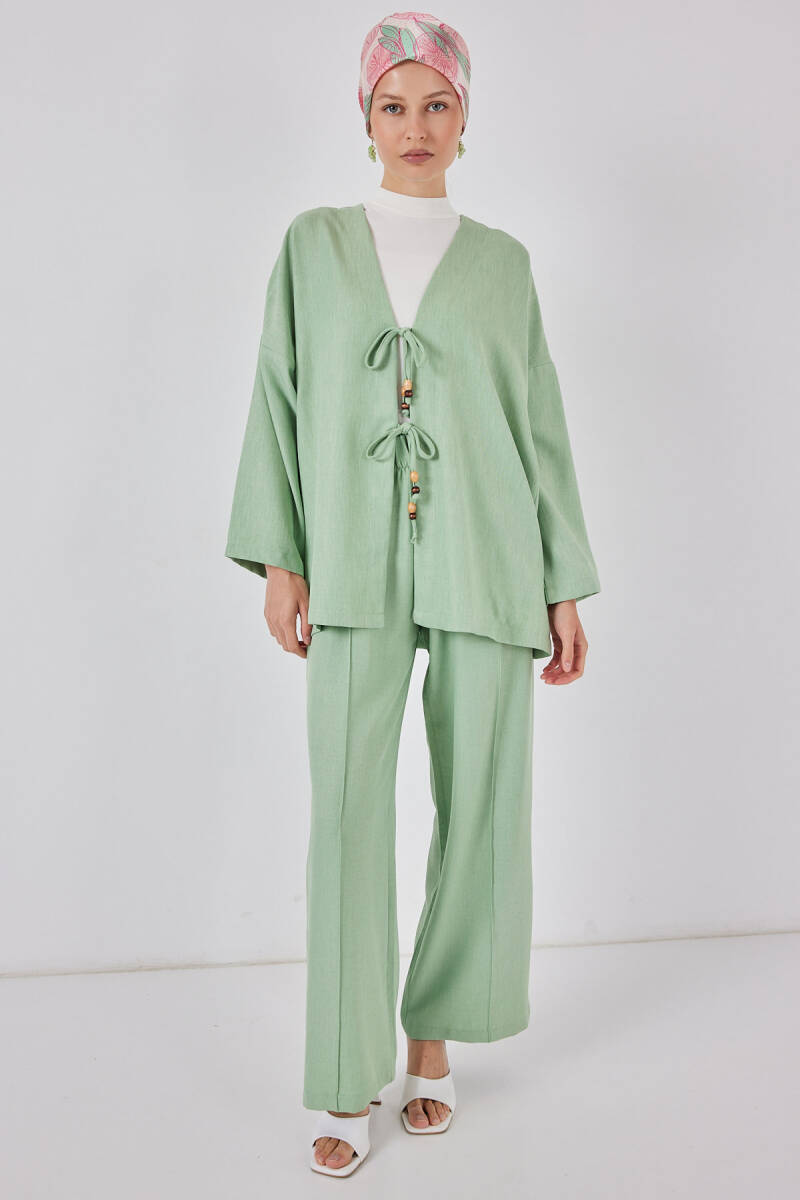 Kadın Keten Kimono İkili Takım 6727 - E.Yeşil - BİGDART