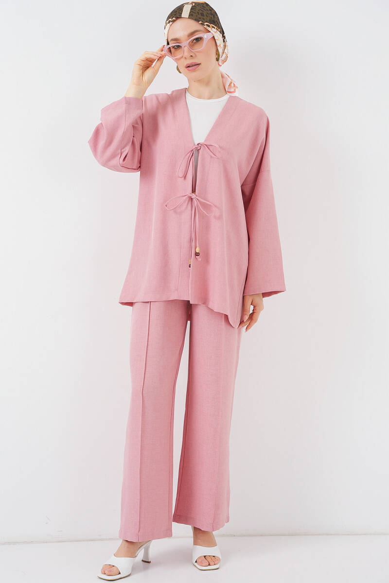 Kadın Keten Kimono İkili Takım 6727 - Gül Kurusu - BİGDART