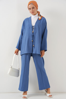 Kadın Keten Kimono İkili Takım 6727 - İndigo 
