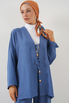 Kadın Keten Kimono İkili Takım 6727 - İndigo - 2