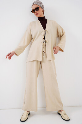 Kadın Keten Kimono İkili Takım 6727 - Krem - 3