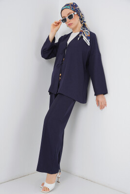 Kadın Keten Kimono İkili Takım 6727 - Lacivert - 3