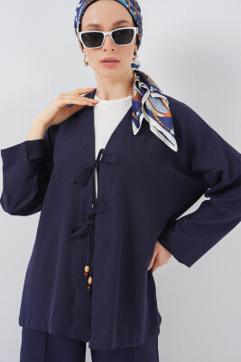 Kadın Keten Kimono İkili Takım 6727 - Lacivert - 4