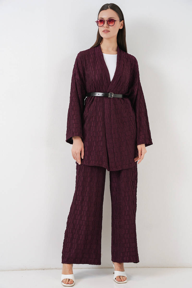 Kadın Kimono Pantolon İkili Takım 30078 - Bordo - BİGDART