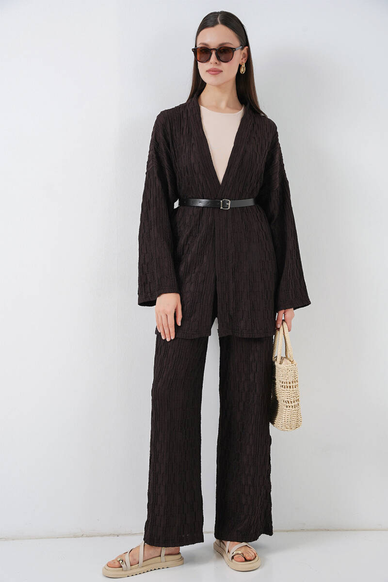 Kadın Kimono Pantolon İkili Takım 30078 - Kahverengi - BİGDART
