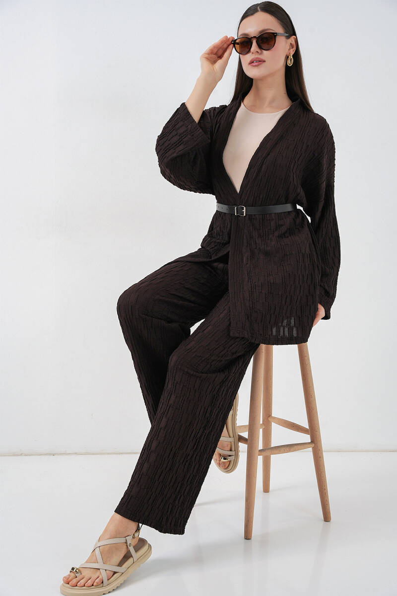 Kadın Kimono Pantolon İkili Takım 30078 - Kahverengi (1)