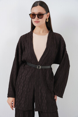 Kadın Kimono Pantolon İkili Takım 30078 - Kahverengi - 3