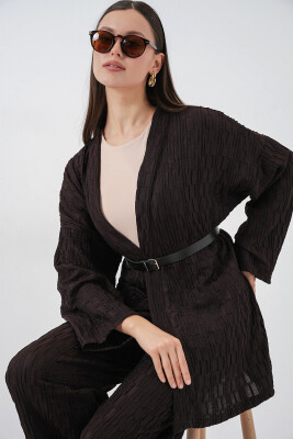 Kadın Kimono Pantolon İkili Takım 30078 - Kahverengi - 5