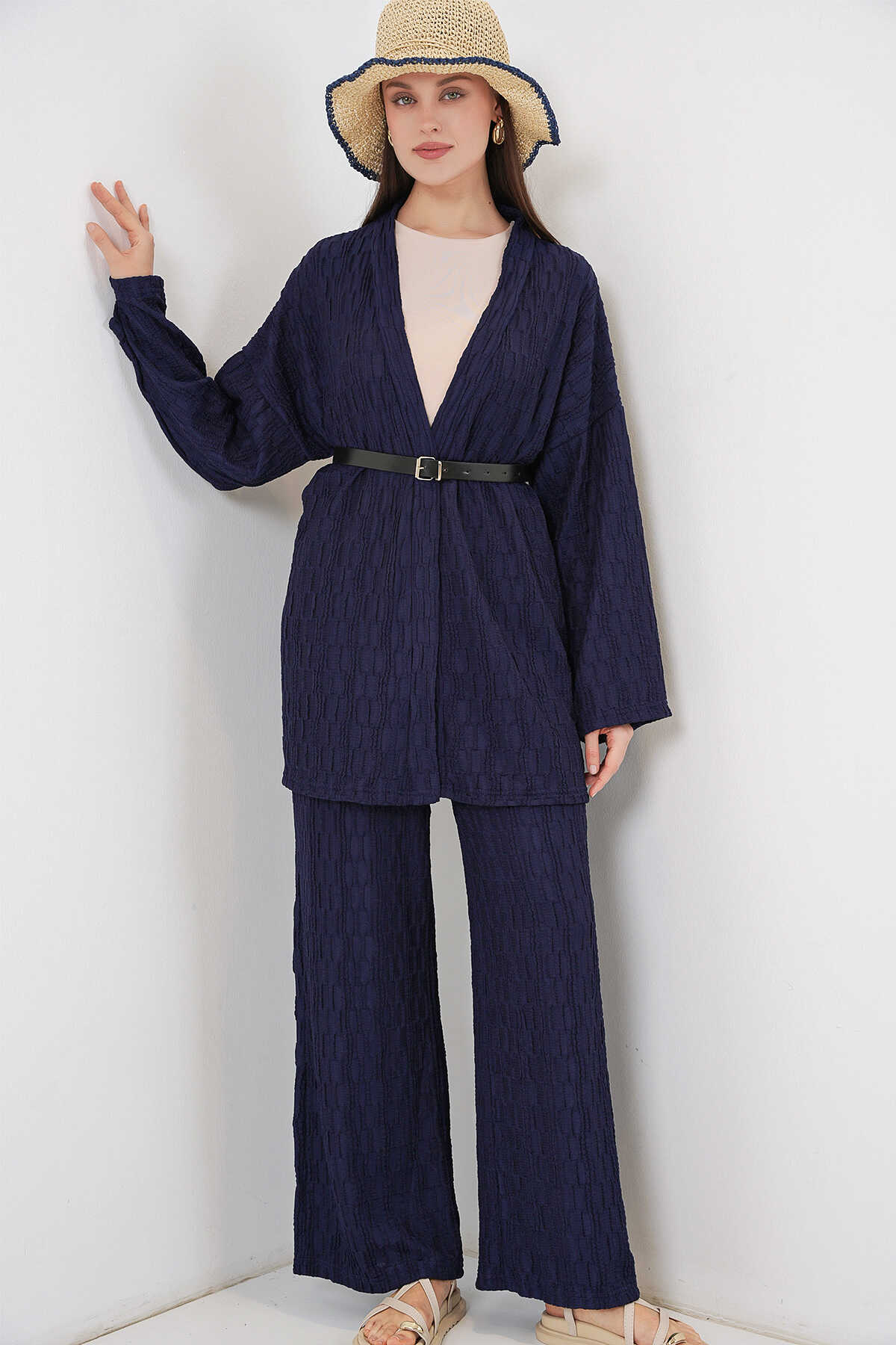 Kadın Kimono Pantolon İkili Takım 30078 - Lacivert - BİGDART