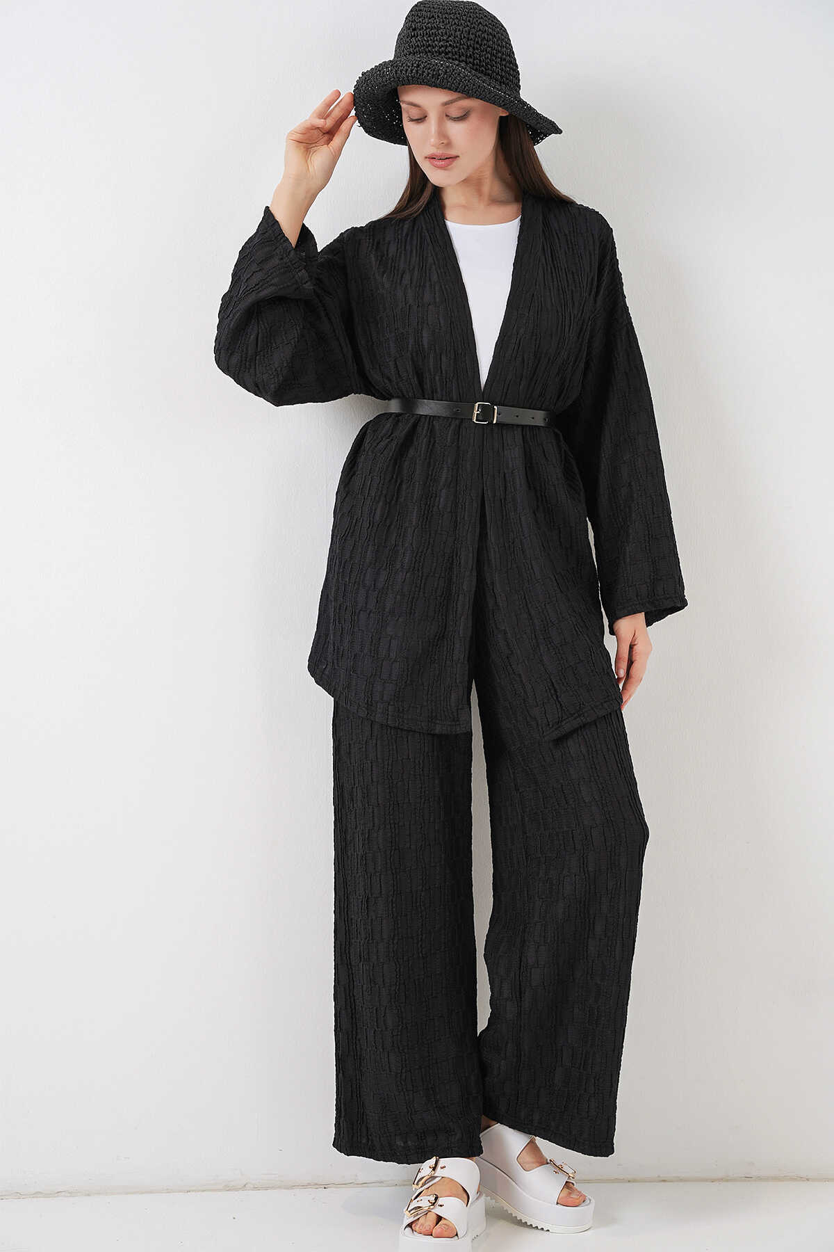 Kadın Kimono Pantolon İkili Takım 30078 - Siyah - BİGDART