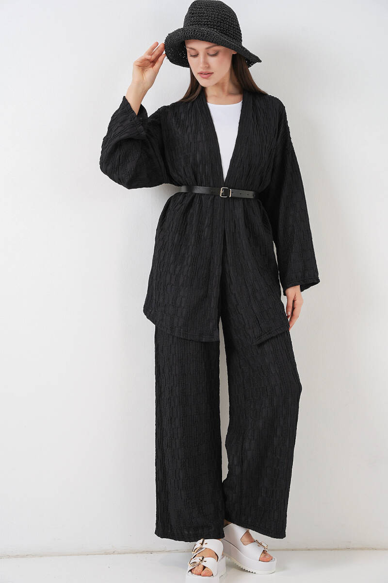 Kadın Kimono Pantolon İkili Takım 30078 - Siyah - BİGDART