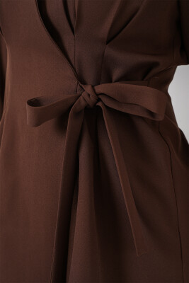 Kadın Kimono Pantolon Kumaş Takım 30054 - Kahverengi - 4