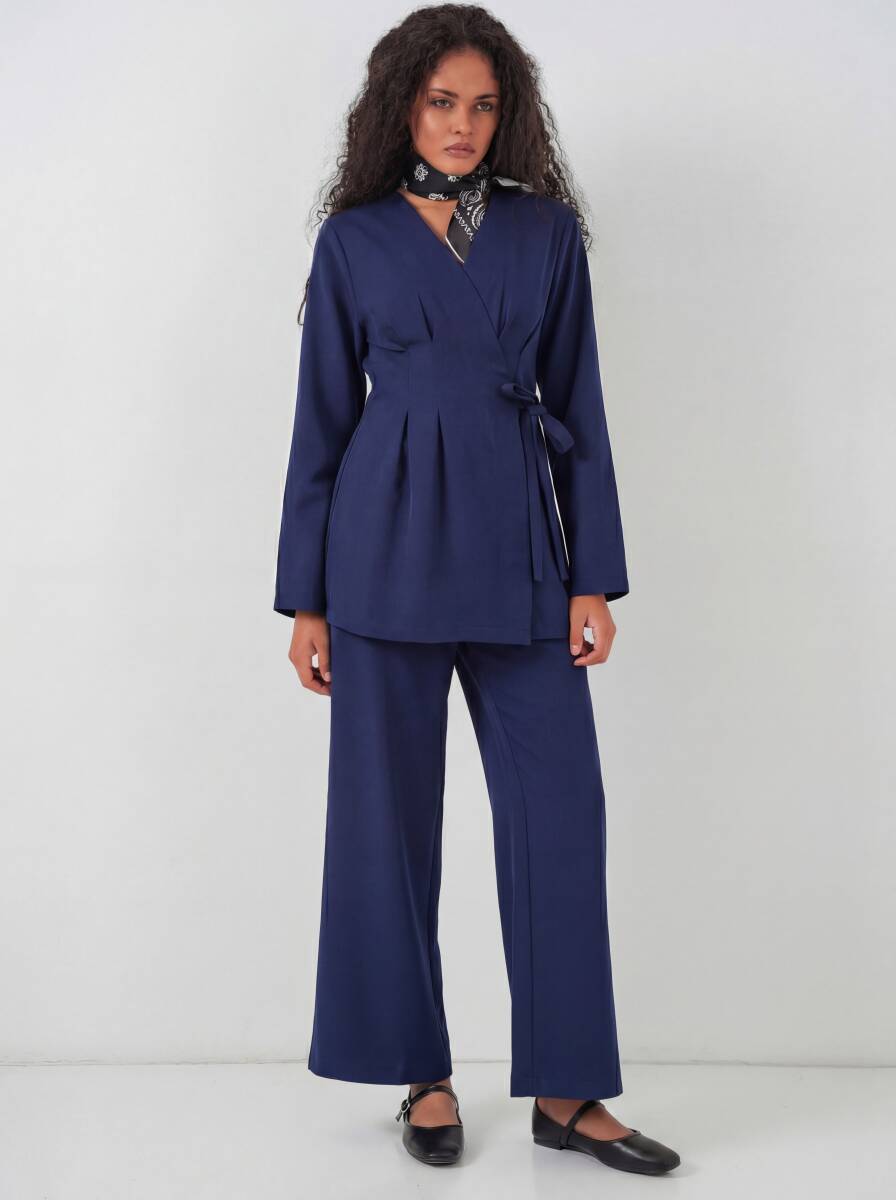 Kadın Kimono Pantolon Kumaş Takım 30054 - Lacivert - BİGDART