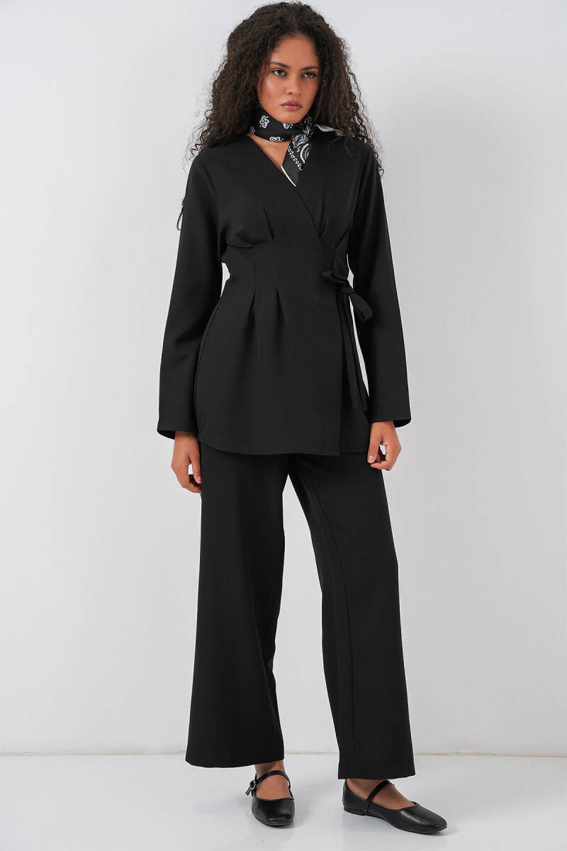 Kadın Kimono Pantolon Kumaş Takım 30054 - Siyah - BİGDART