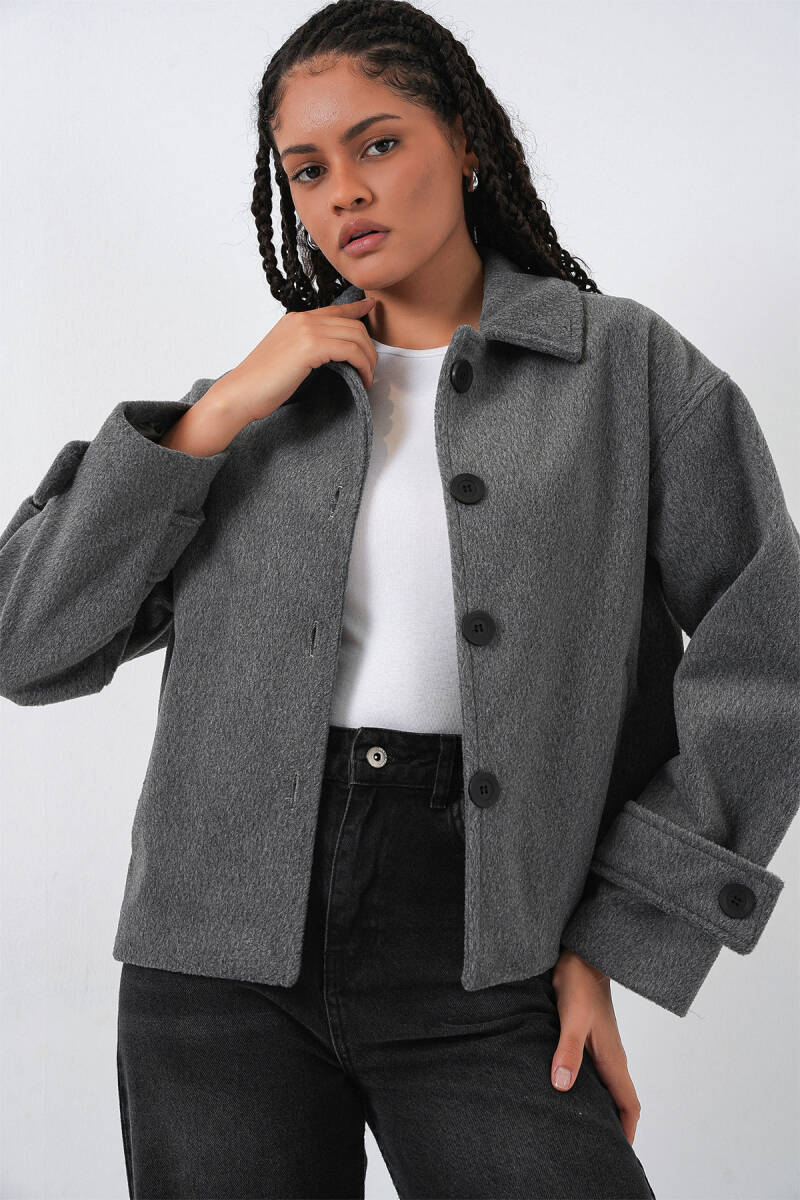 Kadın Kısa Kaşe Ceket 0724 - Antrasit - BİGDART