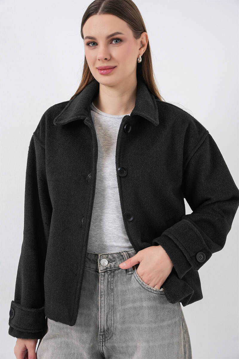 Kadın Kısa Kaşe Ceket 0724 - Füme - BİGDART