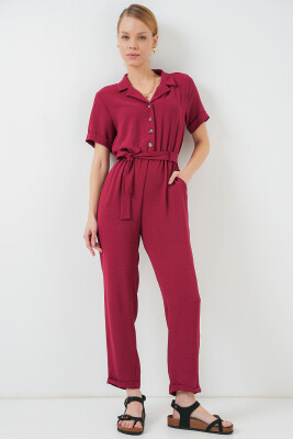 Kadın Kısa Kol Ayrobin Tulum 7030 - Bordo 