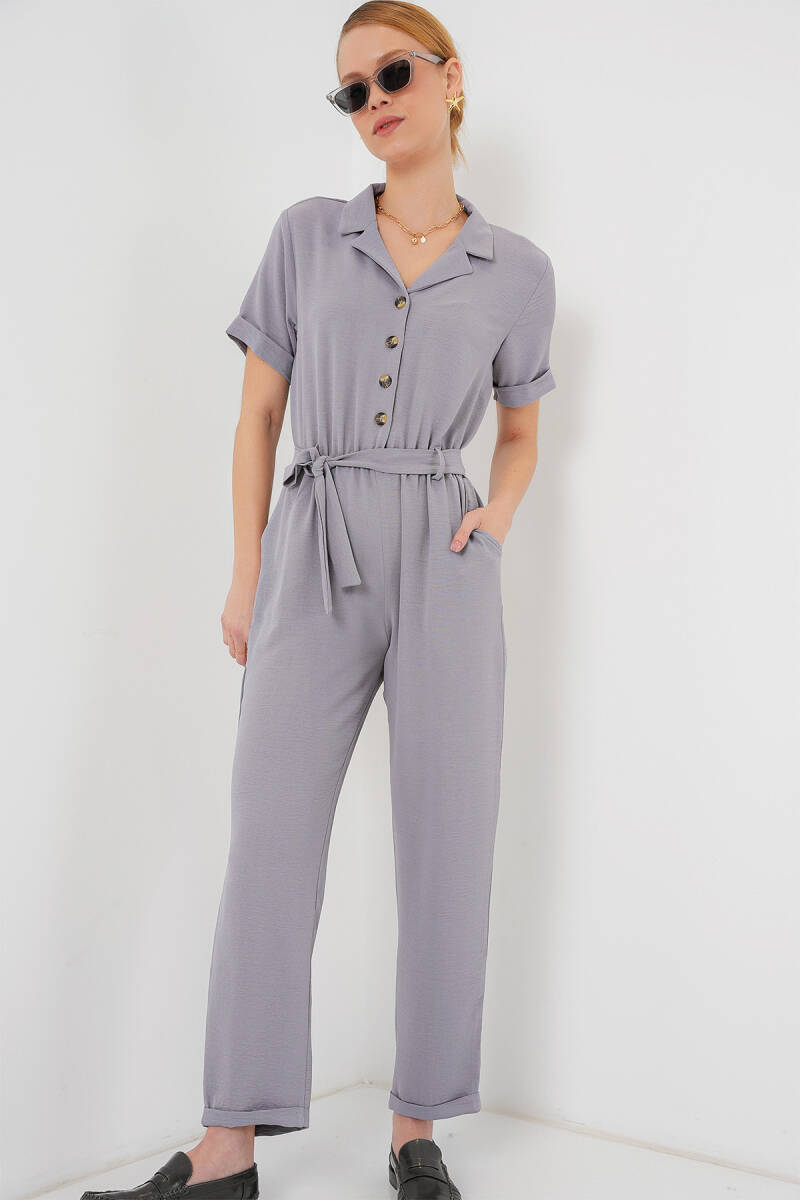 Kadın Kısa Kol Ayrobin Tulum 7030 - Gri - BİGDART