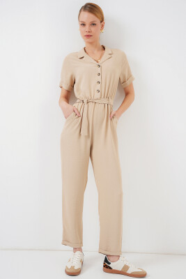 Kadın Kısa Kol Ayrobin Tulum 7030 - Krem 