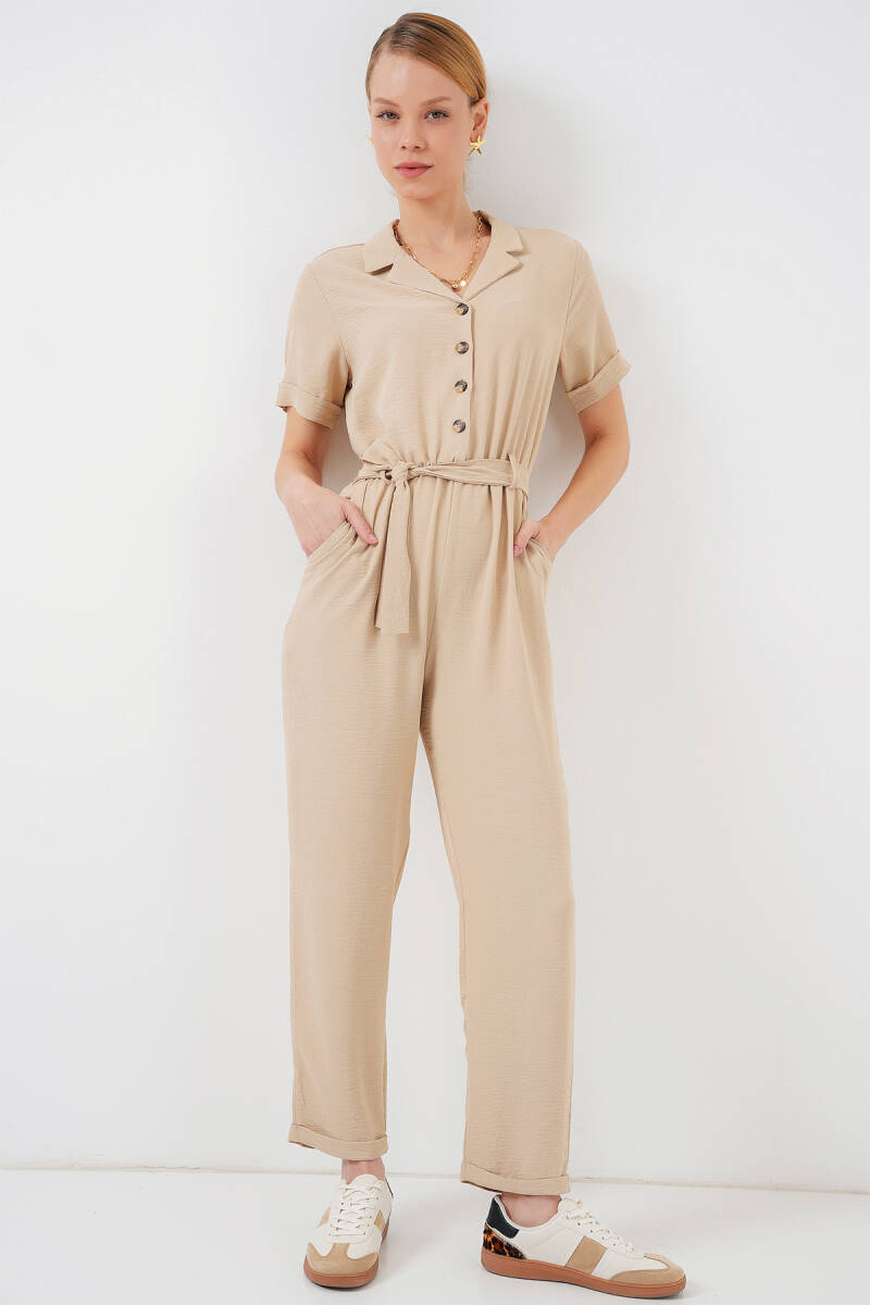 Kadın Kısa Kol Ayrobin Tulum 7030 - Krem - BİGDART