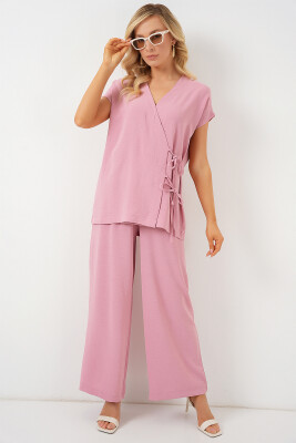 Kadın Kısa Kol Bağcıklı Ayrobin İkili Takım 6741 - Pudra 