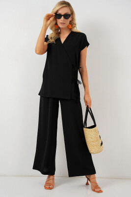 Kadın Kısa Kol Bağcıklı Ayrobin İkili Takım 6741 - Siyah 