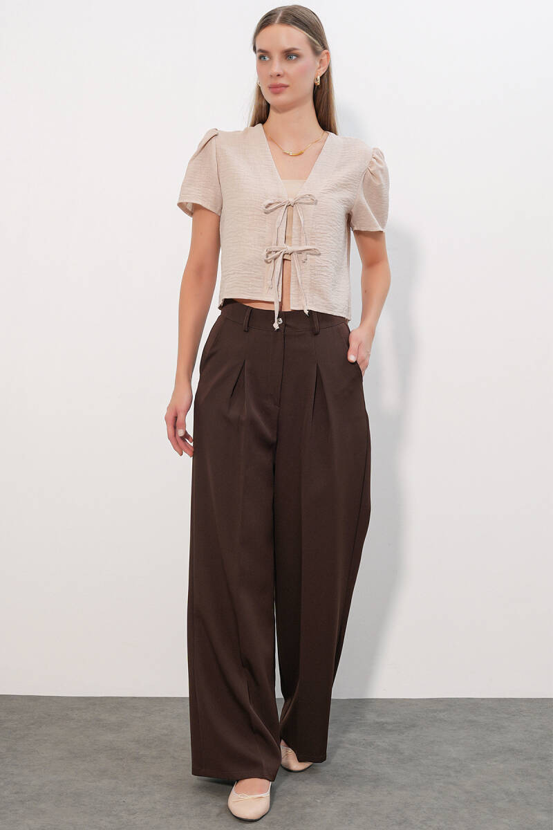 Kadın Kısa Kol Crop Bluz 958 - Bej (1)