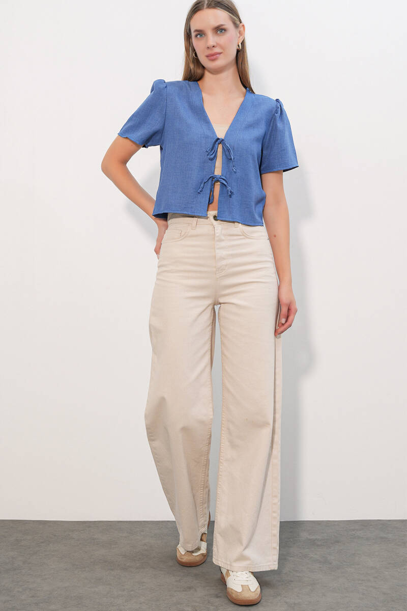 Kadın Kısa Kol Crop Bluz 958 - İndigo (1)