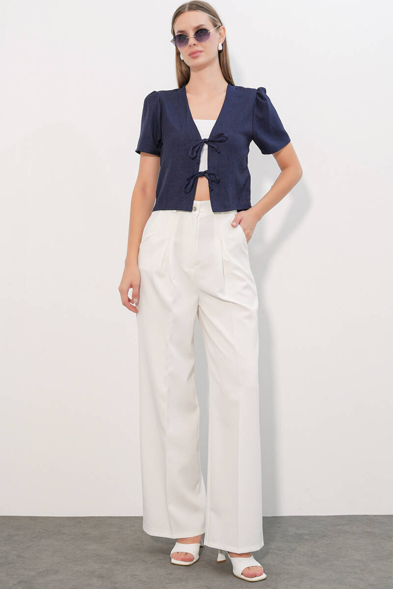 Kadın Kısa Kol Crop Bluz 958 - Lacivert (1)