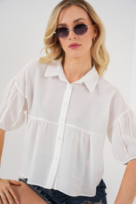 Kadın Kısa Kol Crop Gömlek 20335 - Beyaz 