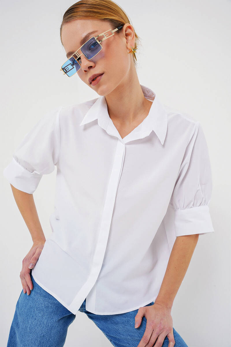 Kadın Kısa Kol Gömlek 20312 - Beyaz - BİGDART