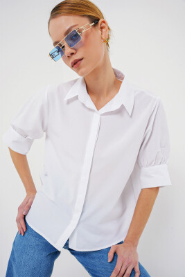 Kadın Kısa Kol Gömlek 20312 - Beyaz 