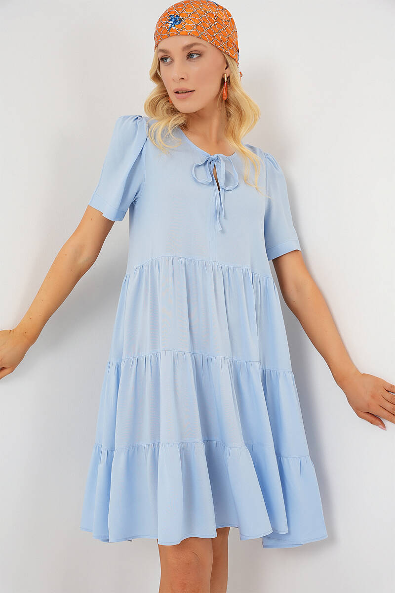 Kadın Kısa Kol Kısa Elbise 2554 - Mavi - BİGDART