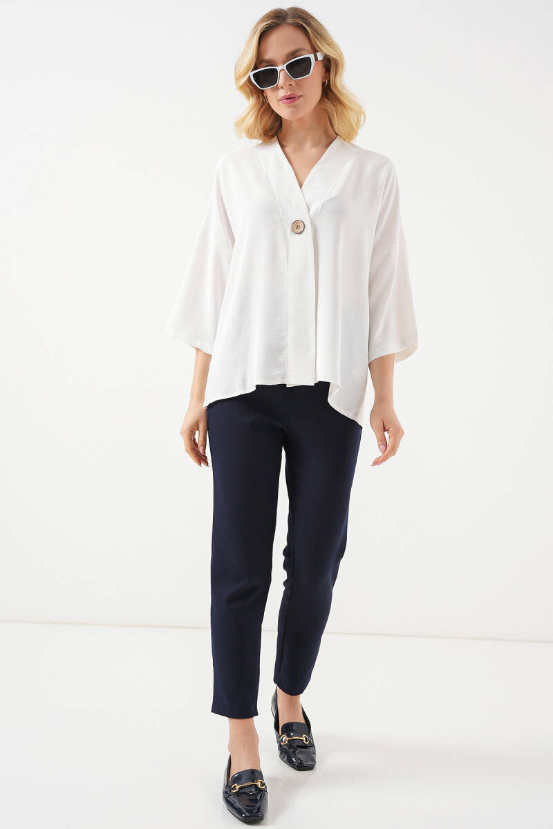Kadın Kısa Kol Oversize Kimono 5969 - Beyaz (1)
