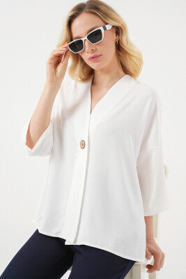 Kadın Kısa Kol Oversize Kimono 5969 - Beyaz - 3