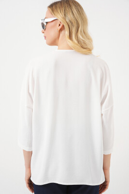Kadın Kısa Kol Oversize Kimono 5969 - Beyaz - 6