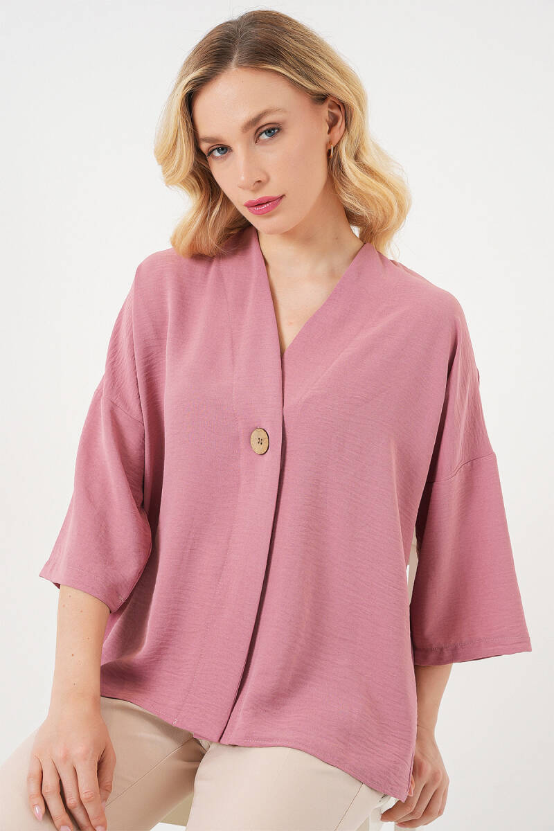 Kadın Kısa Kol Oversize Kimono 5969 - Gül Kurusu - BİGDART