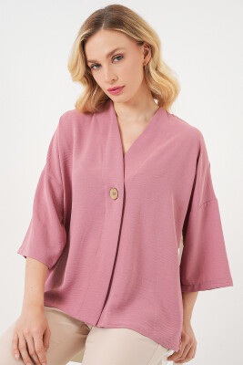 Kadın Kısa Kol Oversize Kimono 5969 - Gül Kurusu - BİGDART