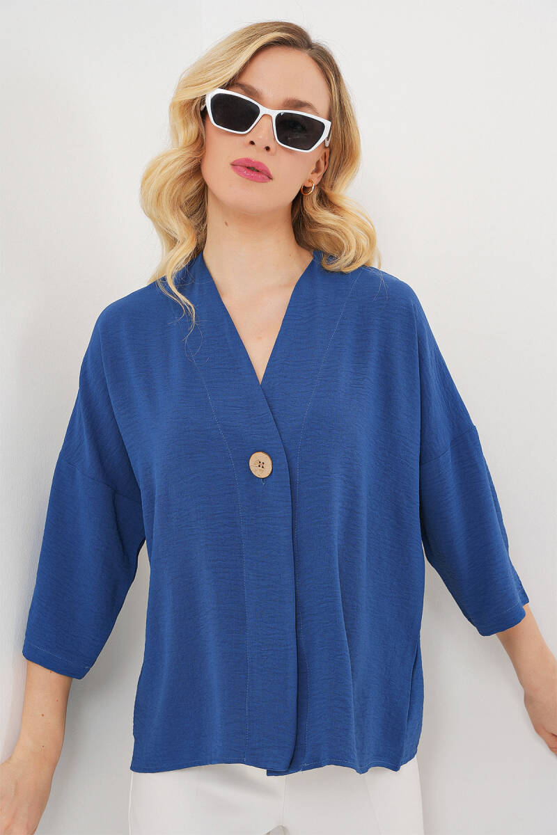 Kadın Kısa Kol Oversize Kimono 5969 - İndigo - BİGDART