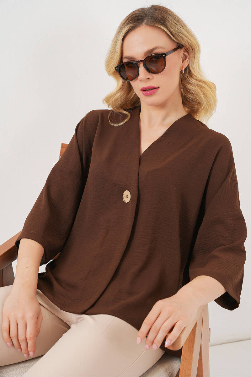 Kadın Kısa Kol Oversize Kimono 5969 - Kahverengi - BİGDART