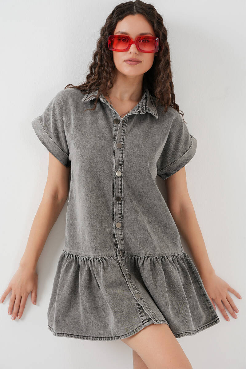 Kadın Kısa Kot Elbise 2530 - Füme - BİGDART