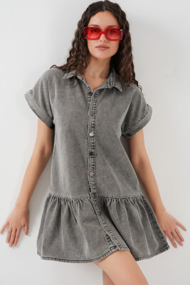 Kadın Kısa Kot Elbise 2530 - Füme 